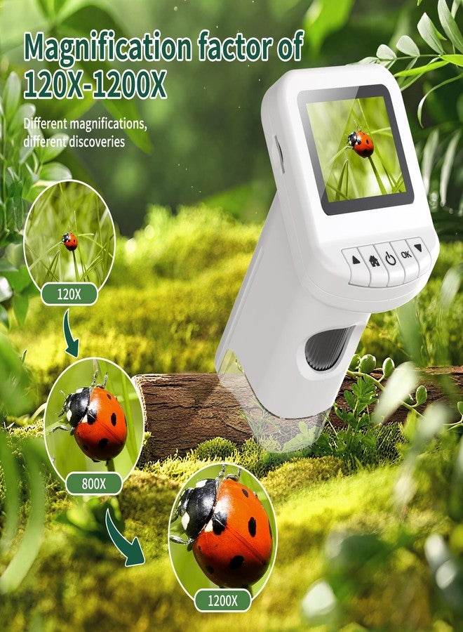 WSDMIC 1200X Handheld Portable Microscope for Kids Digital Scope 2.0" Screen Rechargeable STEM Toy Slide Kit Pocket Science Gift for Children Ages 6-12 Students (White) - Image 3